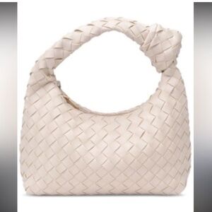URBAN EXPRESSIONS | Faux-Leather Woven white/cream Hobo Bag w knotted handle